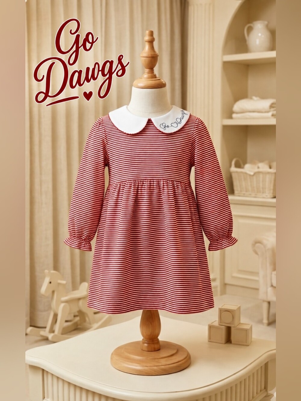 Bayou Blanks Red & White Striped Go Dawgs Dress | 2T